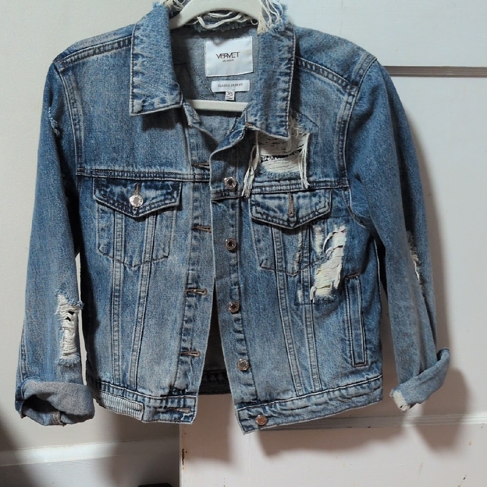 Vrect Women's Blue Distressed Jean Jacket